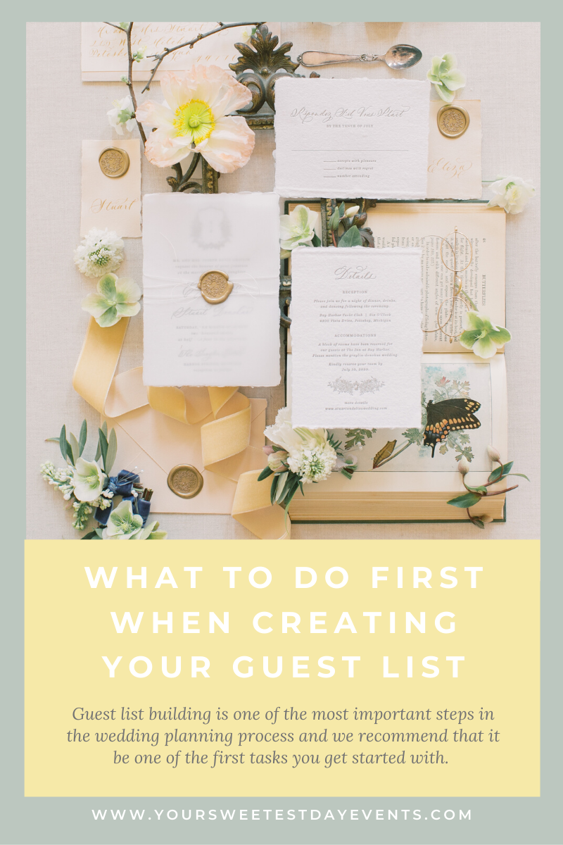 What to do first when creating your guest list // Your Sweetest Day Events (relevant hashtags: #weddingplanning #guestlist #weddinginvites #weddingguestlist #guestlistetiquette)