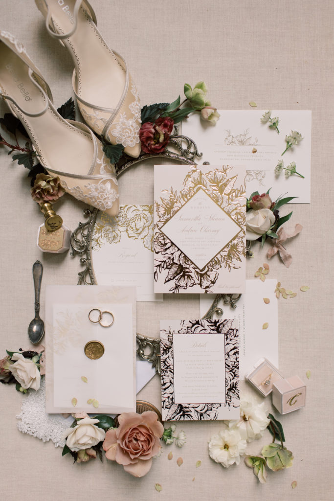 Wedding Stationary and accessories flat lay